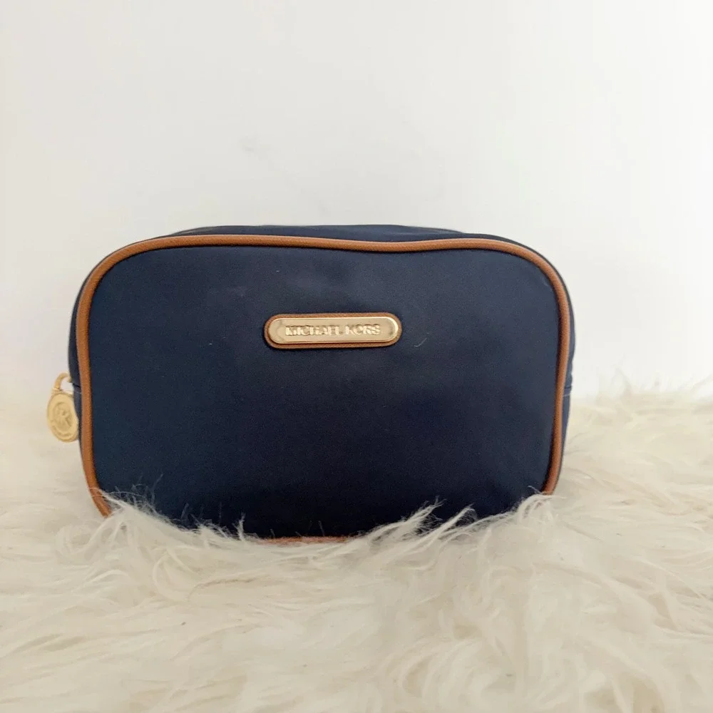 Michael Kors Navy Blue Nylon Cosmetic Bag Gold Hardware AI-1301